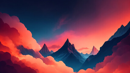 Mountain landscape watercolor painting illustration with line art pattern. Abstract contemporary aesthetic backgrounds landscapes. mountains, hills and skyline