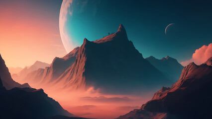 Mountain landscape watercolor painting illustration with line art pattern. Abstract contemporary aesthetic backgrounds landscapes. mountains, hills and skyline