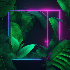 Generative AI illustration of abstract background of futuristic corridor with purple and blue neon lights