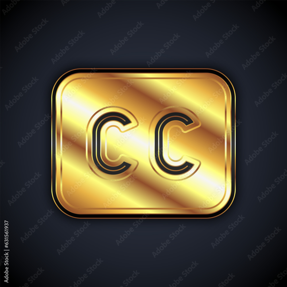 Sticker gold subtitles icon isolated on black background. vector