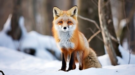Fototapeta premium Fox portrait in snow winter forest