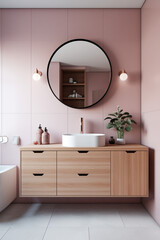 Modern minimalist bathroom interior modern pink bathroom. High quality photo