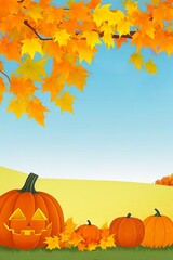 Naklejka na ściany i meble Halloween background illustration with pumpkins and autumn leaves.