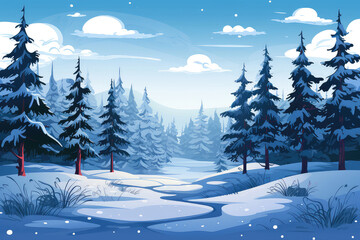 Fototapeta na wymiar Winter forest landscape illustration