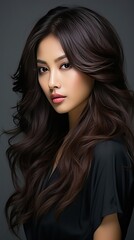 Fototapeta premium Beautiful woman portrait luxury light background, wearing black