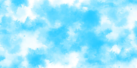 Panorama of blue sky with white clouds. White cumulus clouds formation in blue sky. sunny heaven landscape, bright cloudy sky view from airplane, copy space. Sky clouds landscape light background.