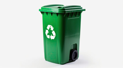 A Green recycle bin with recycle symbol isolated on white background. Generative Ai