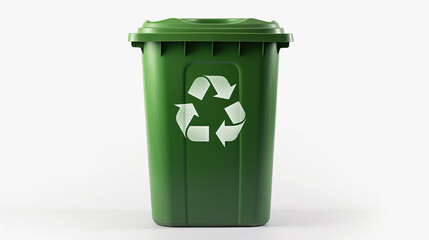 A Green recycling bin full of recyclable items isolated on a white background. Generative Ai