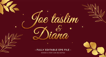 weeding text effect editable with red dark color	