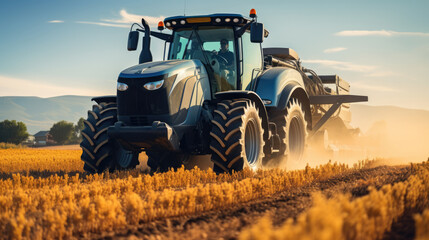 Fototapeta premium Combine harvester harvests ripe wheat