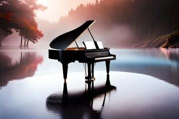 grand piano in the misty and foggy weather
