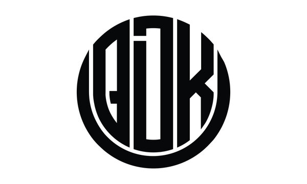 QDK shield in circle logo design vector template. lettermrk, wordmark, monogram symbol on white background.	