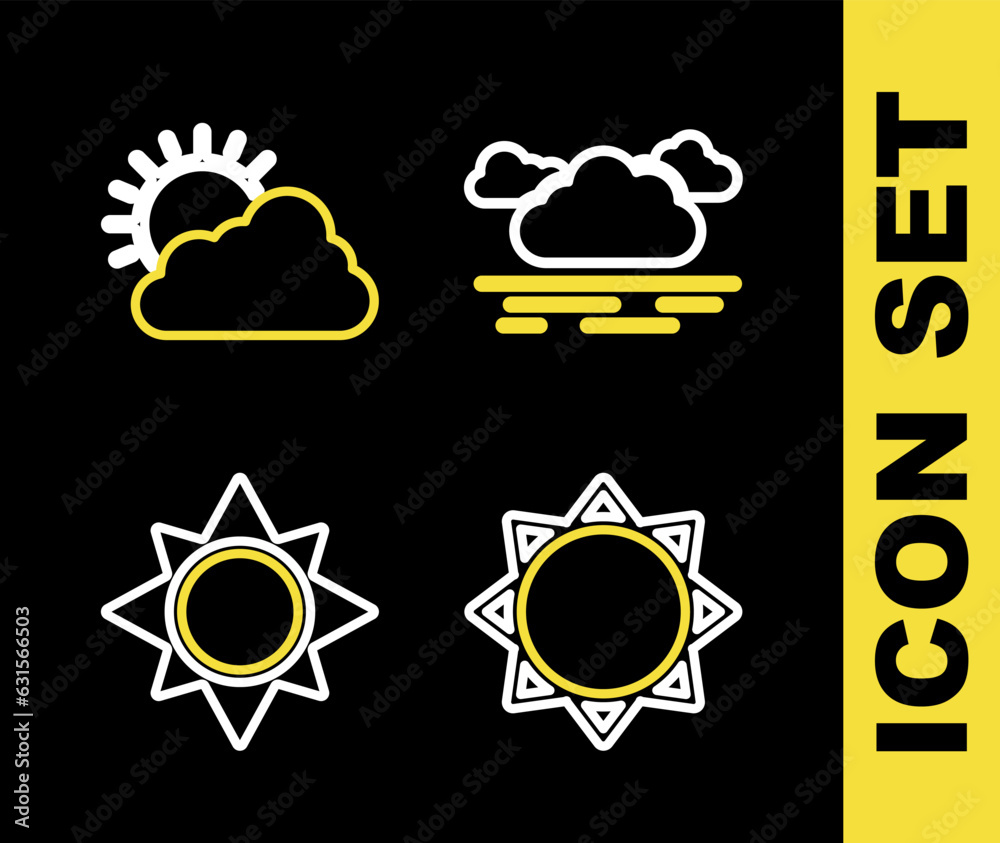 Wall mural set line cloud, sun, and and cloud weather icon. vector