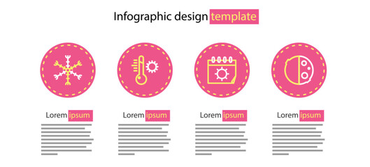 Set line Calendar and sun, Eclipse of the, Meteorology thermometer and Snowflake icon. Vector