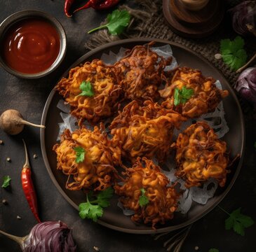 Indian Crispy Onion Bhaji with Ketchup