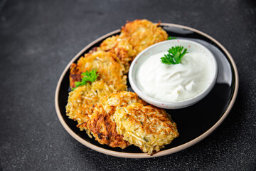 hash browns potato cutlet draniki vegetable food meal food snack on the table copy space food background rustic top view