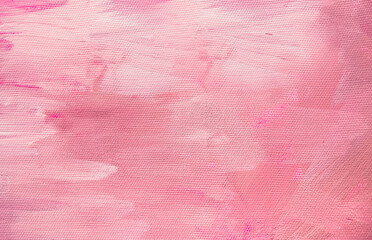 Pink oil painting. Color texture. Brushstrokes of paint. Colorful canvas.