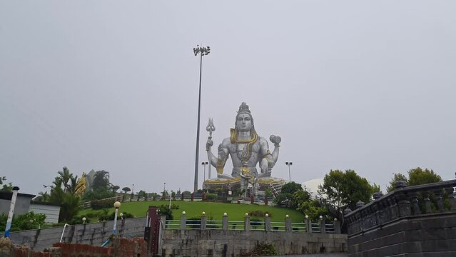 The world's tallest Lord Shiva statue in the drizzling rain at the seaside