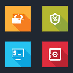 Set Credit card, Loan percent, Monitor with dollar and Safe icon. Vector