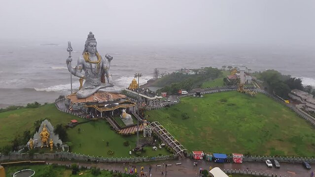 The world's tallest Lord Shiva statue in the drizzling rain at the seaside