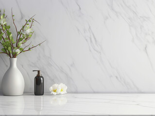 White marble counter table top in bath room background
