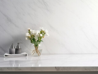 White marble counter table top in bath room background