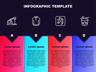 Set line Oil pump or pump jack, Shirt kurta, Speaker mute and Ramadan drum. Business infographic template. Vector