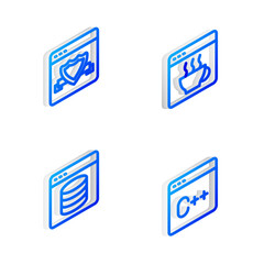 Set Isometric line Software, Browser with shield, Server, Data, Web Hosting and icon. Vector