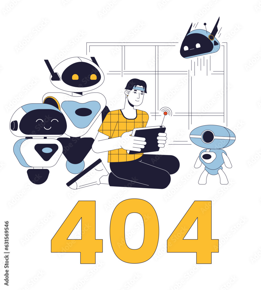 Poster Robotic scientist laboratory error 404 flash message. Testing android. Ai technology. Empty state ui design. Page not found popup cartoon image. Vector flat illustration concept on white background