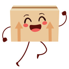 Vector illustration of parcel box mascot. Running cute character fast delivery concept