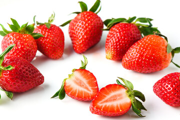 fresh appetizing strawberries on a white background, studio shooting 2