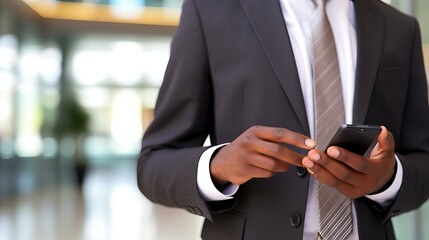 Businessman using a cell phone, closed up hand