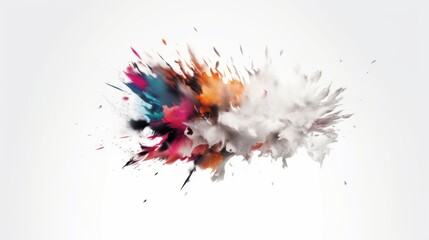 Abstract colorful paint explosion on white.