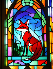 Fox on stained glass window