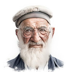 An old man portrait on a white background.