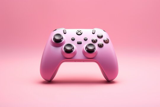 Gaming controller on pink background, feminine girly controller for breast cancer awareness in female gamers