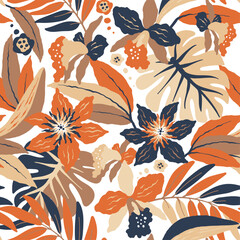 abstract pattern with Tropical leaves, flowers - 631573724