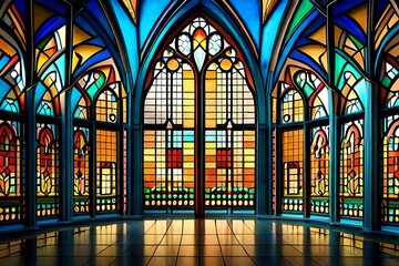 stained glass window in church - obrazy, fototapety, plakaty