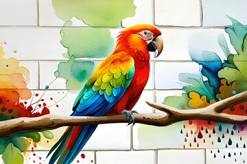 colorful splash art image of a parrot on the brick wall