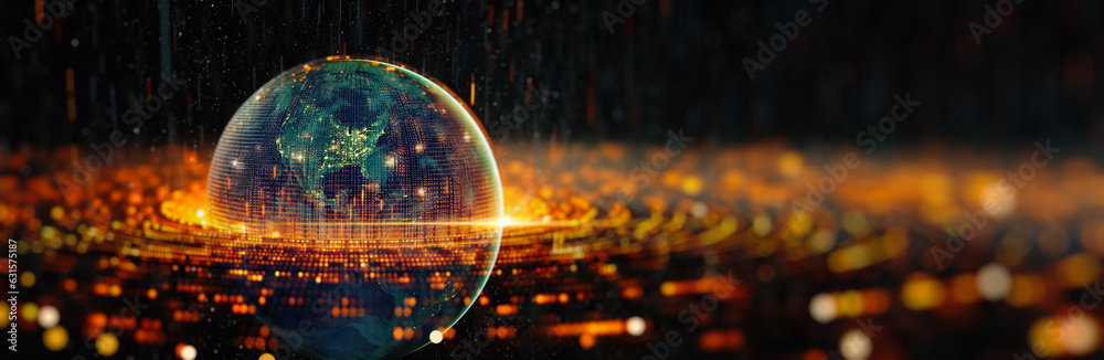 Aufkleber Communication technology for internet business. Global world network and telecommunication on earth cryptocurrency and blockchain and IoT. with 3D software and Based on imagery from NASA. 