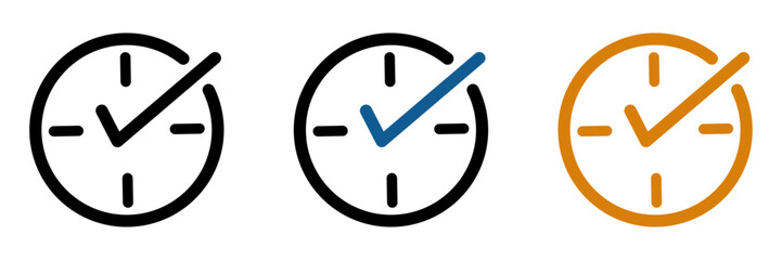 Check mark on clock vector icons. Real time protection vector signs