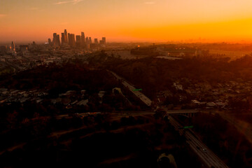 Sunset with the Los Angeles City Skyline in the distance