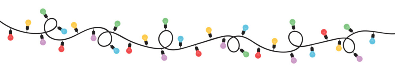 Obraz premium Christmas lights on white background. Garlands with colored bulbs.