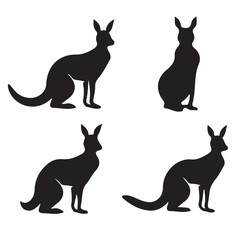 Wallaby silhouettes and icons. black flat color simple elegant Wallaby animal vector and illustration.