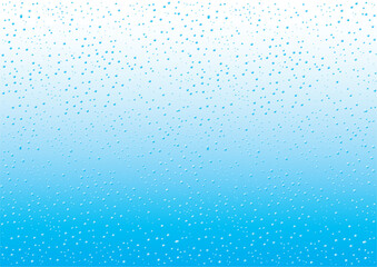 Blue and white gradient background with bubbles. Pattern of air and water sparkling water drops on blue background, wallpaper.