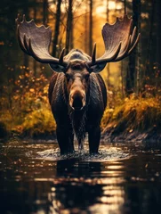 Fototapete Elchbulle Moose in its Natural Habitat, Wildlife Photography, Generative AI