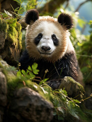 Obraz premium Panda in its Natural Habitat, Wildlife Photography, Generative AI
