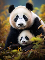 Fototapeta premium Panda in its Natural Habitat, Wildlife Photography, Generative AI