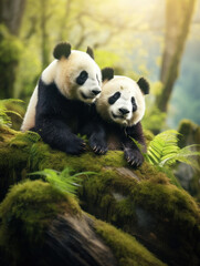 Fototapeta na wymiar Panda in its Natural Habitat, Wildlife Photography, Generative AI