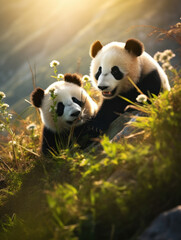 Obraz na płótnie Canvas Panda in its Natural Habitat, Wildlife Photography, Generative AI